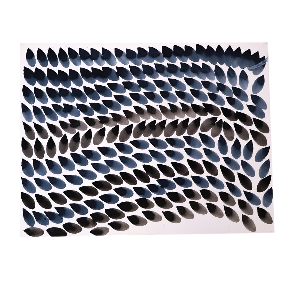 Francisca SUTIL Abstract Watercolor "Mute" 2010: Francisca Sutil (Chilean, b. 1952) abstract watercolor in repeating hues of blue and black, signed, dated, and titled within the composition "FS - 2010 - Mute," with additional signature and personal 