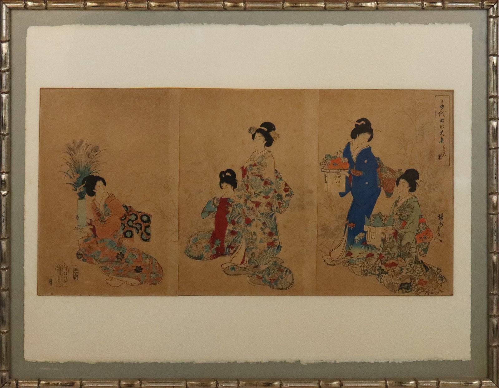 Toyohara CHIKANOBU Woodblock Triptych Lady Scenes (1 of 12)