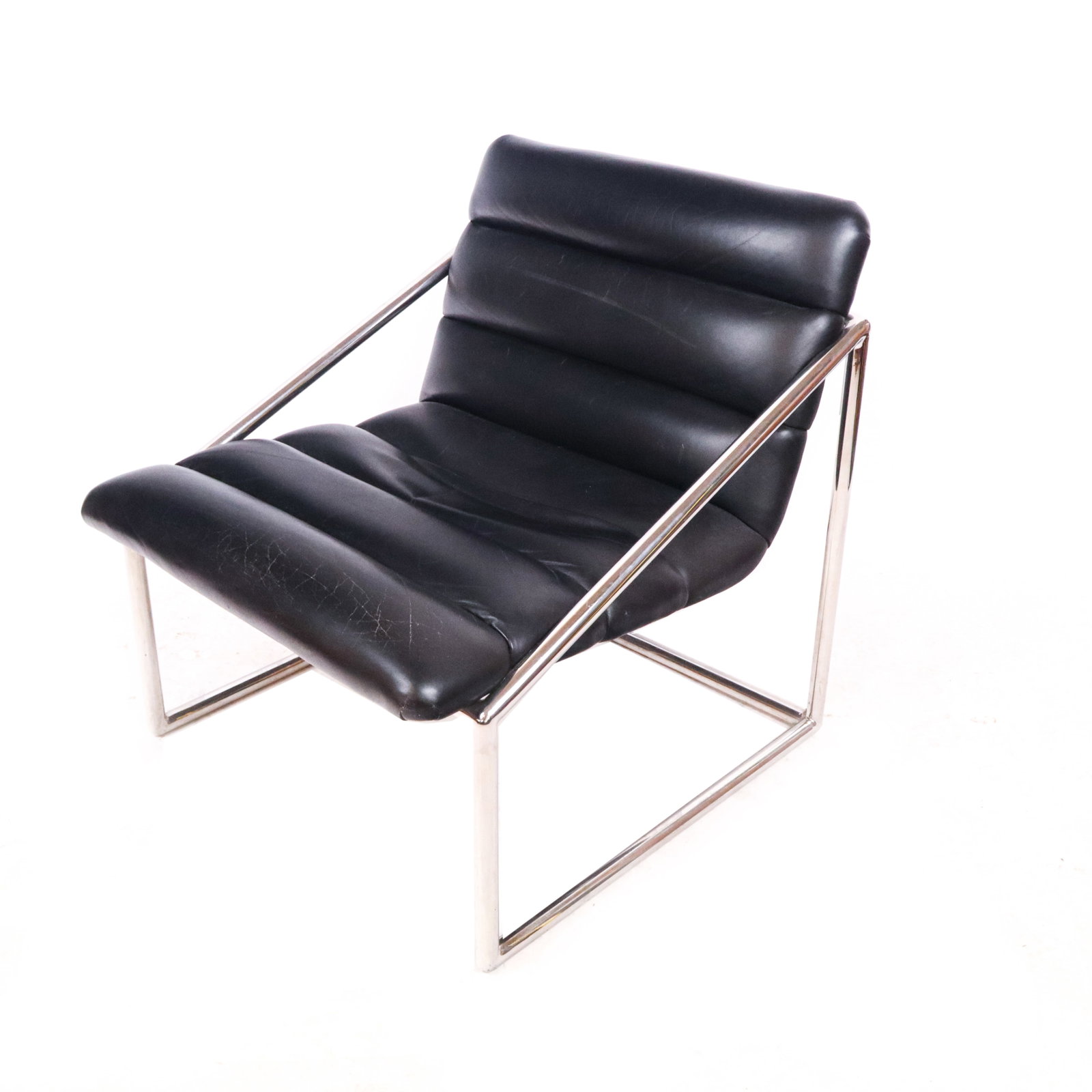 Black Leather & Chromed "Sling" Chair (1 of 7)