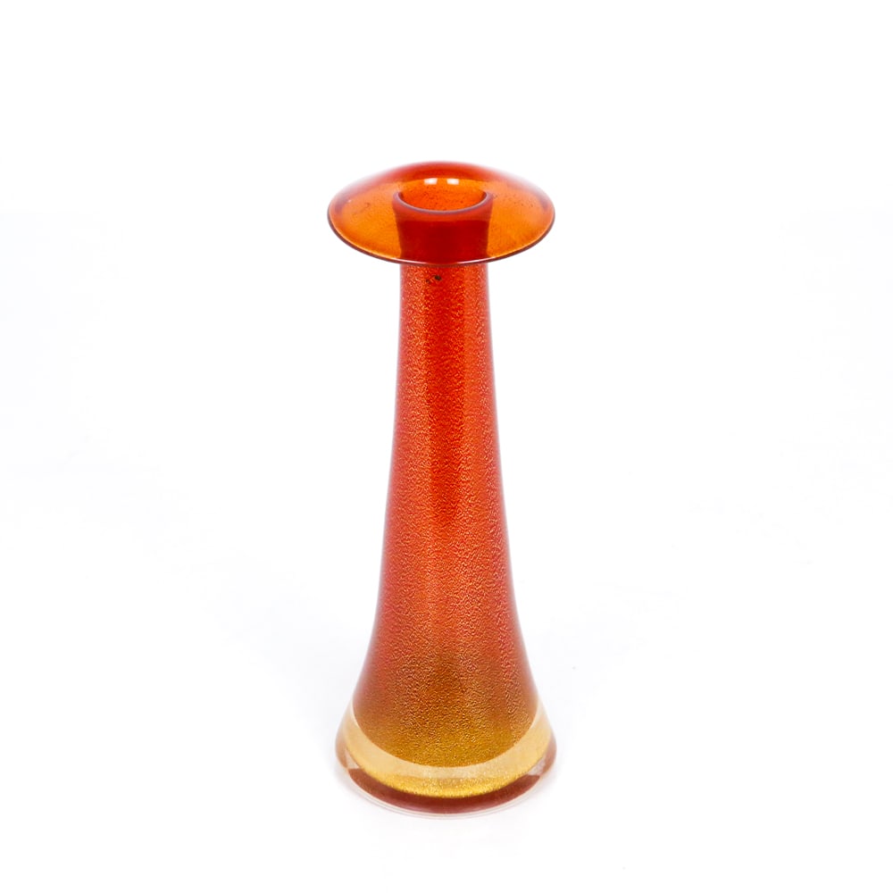 Att. Seguso & Peretti for Tiffany Art Glass Vase: Attributed to Archimede Seguso & Elsa Peretti for Tiffany & Co. unusual gold fleck red glass vase, Murano, of stylized mushroom form, the red glass flecked with gold, etched on underside of base Elsa 