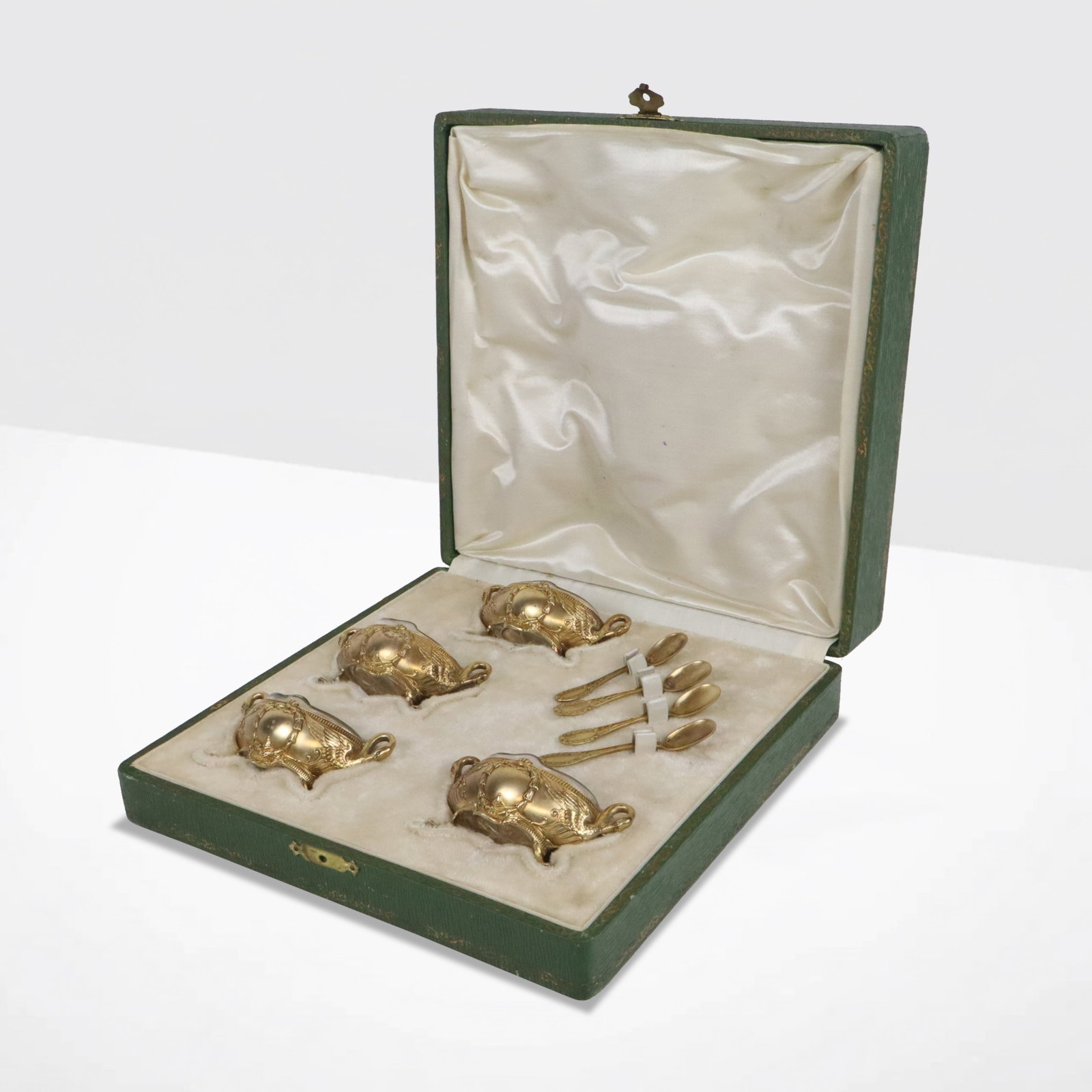 French Silver Gilt Salt Cellar & Spoon Set, 4 (1 of 16)