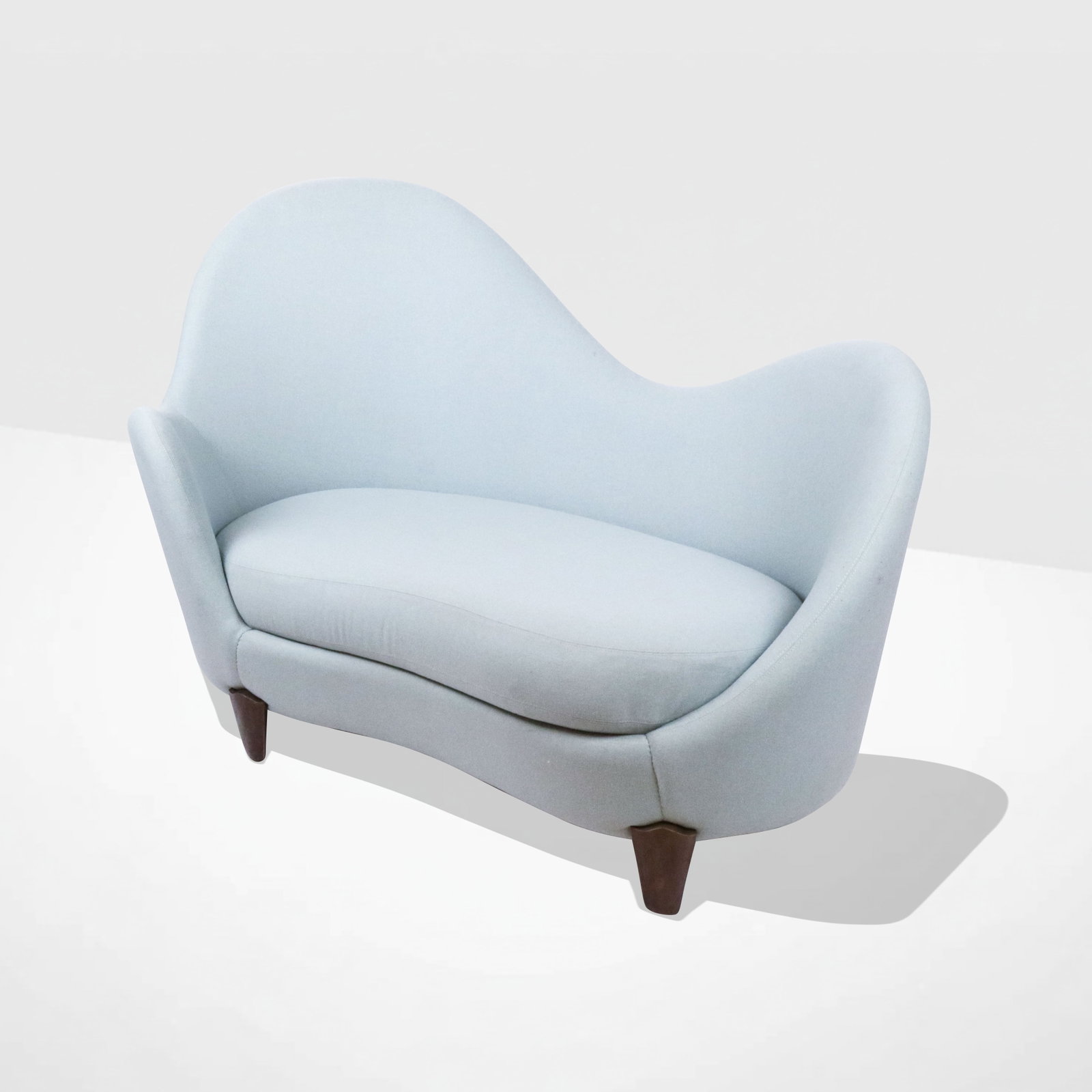 Garouste & Bonetti "Koala" Sofa: Elisabeth Garouste (French, b.1946) and Mattia Bonetti (Swiss, b.1952) blue upholstered and gilt bronze "Koala" sofa, designed circa 1990, mark to interior of front feet GB. [43.5" H x 63.5" W x "