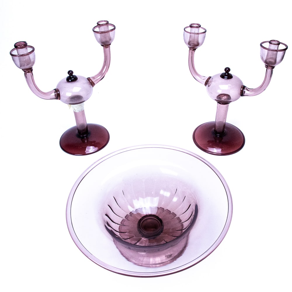 Three Murano Art Glass Mauve Colored Table Accesso (1 of 19)