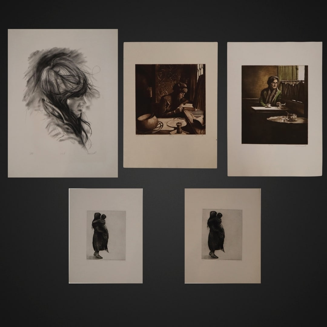 Harry MCCORMICK, Six Etchings: Harry McCormick (American, born 1942) "Wind," lithograph, edition 160/180, signed, titled, and editioned in graphite to lower margin. [Sheet: 30" H x 21.75" W]; "Reading," etching, artist proof, signe