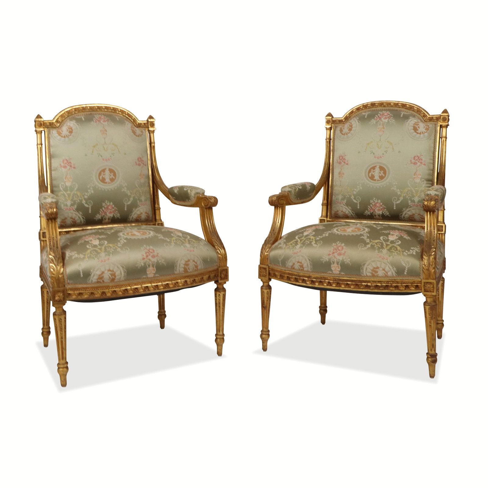 Pair Louis XVI Gilt & Floral Decorated Fauteuils (1 of 18)