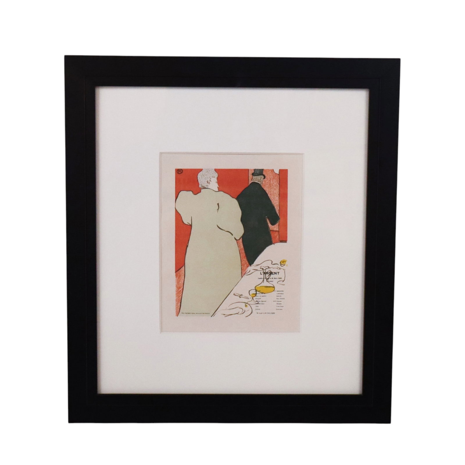 Henri de TOULOUSE-LAUTREC Man & Woman, Litho: Henri de Toulouse-Lautrec (French, 1864-1901) color lithograph of vellum paper, "Un Monsieur et une Dame, Programme pour 'L'Argent," 1895, depicting a man and a woman walking through a richly colored 