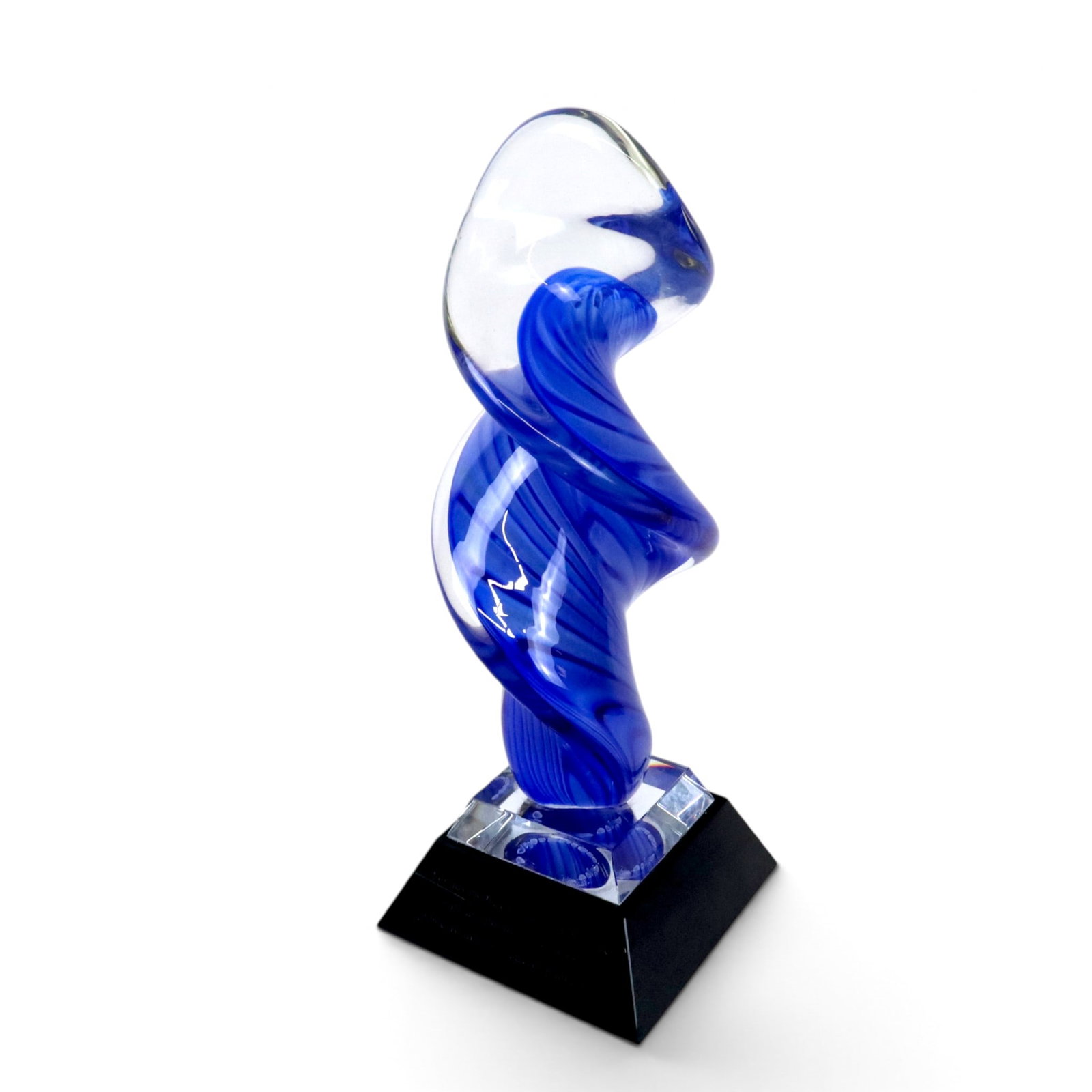 Blue Murano Swirl Art Glass Trophy: Blue Murano swirl art glass vase, The Tenn Award, awarded to Michael Kahn, "For advancing the spirit of Tennessee Williams through performance, public awareness, study, or publication," mounted to a b