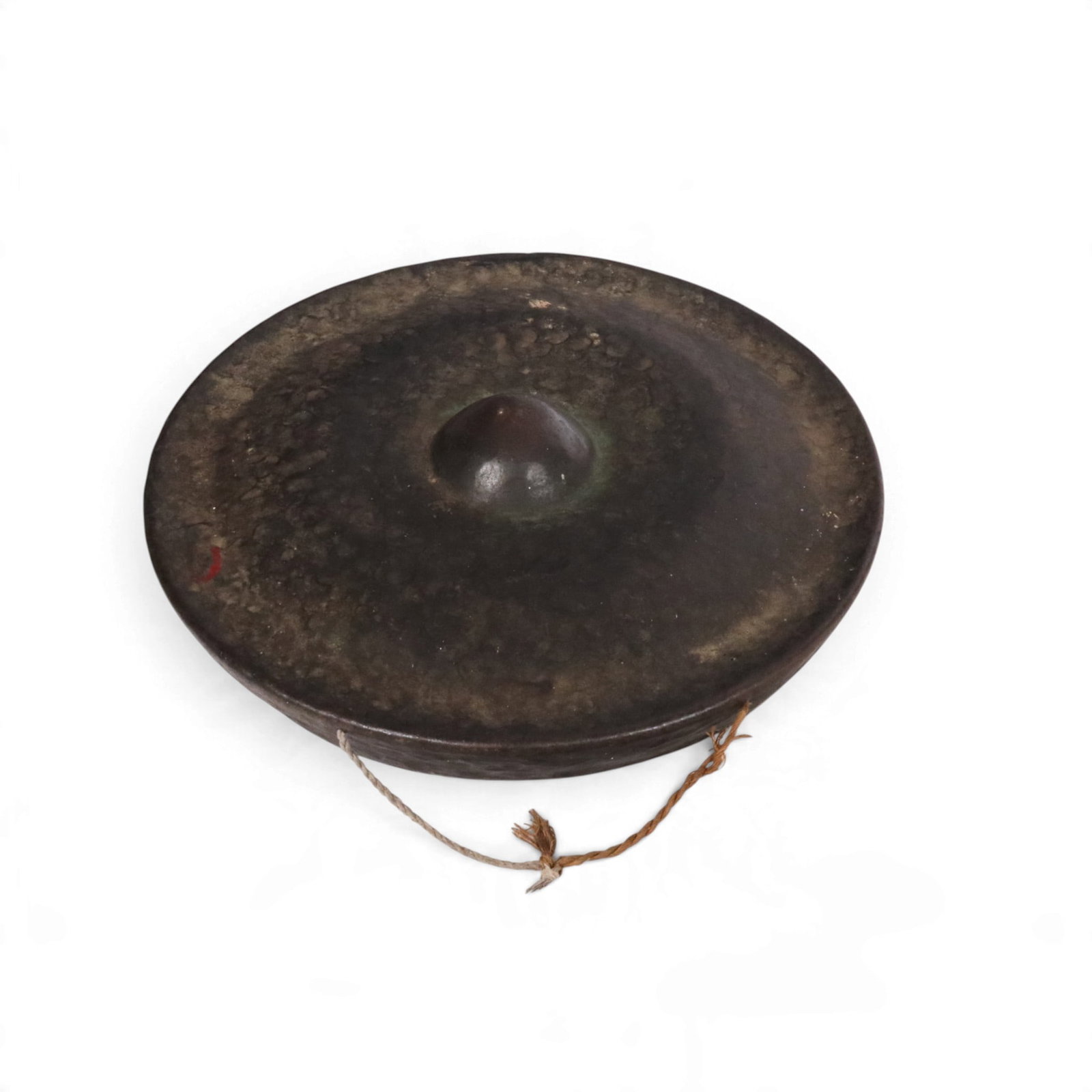 Chinese Hammered Metal Gong: Chinese hammered metal gong, 20th century, less support. [24" Diameter x 4" D]. Condition is good.