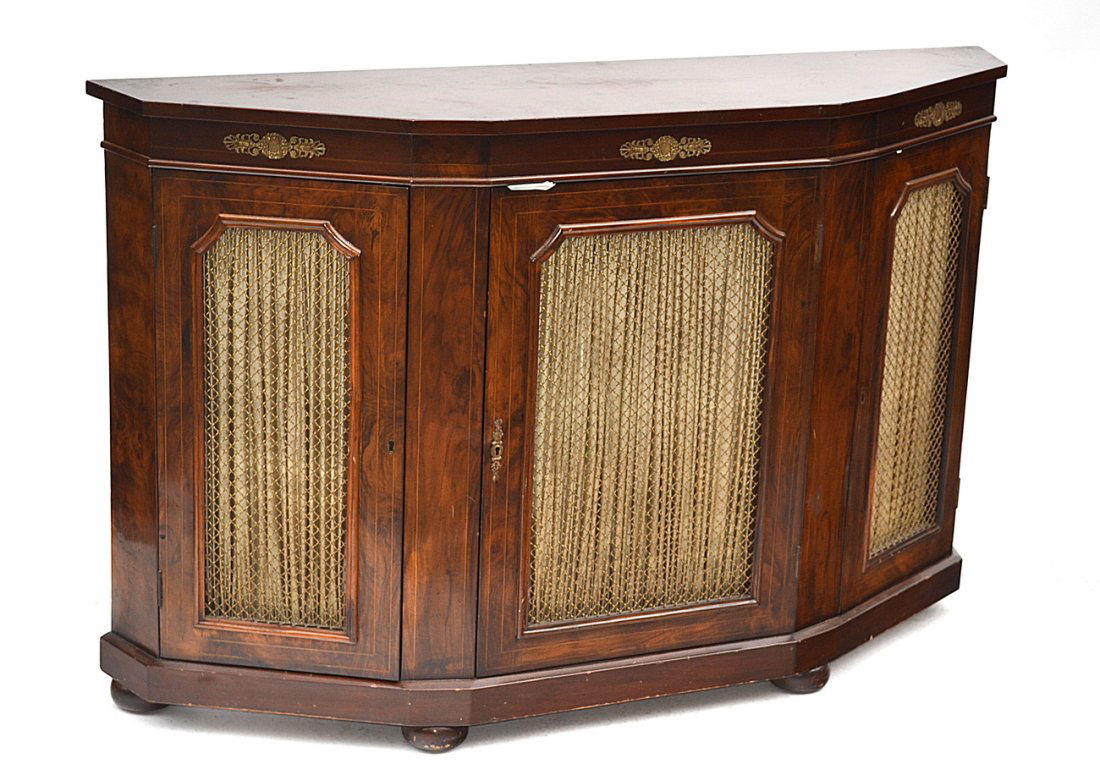 Empire Style Credenza: Empire style grille door credenza with three doors. [54" x 13 1/2" x 35" H].