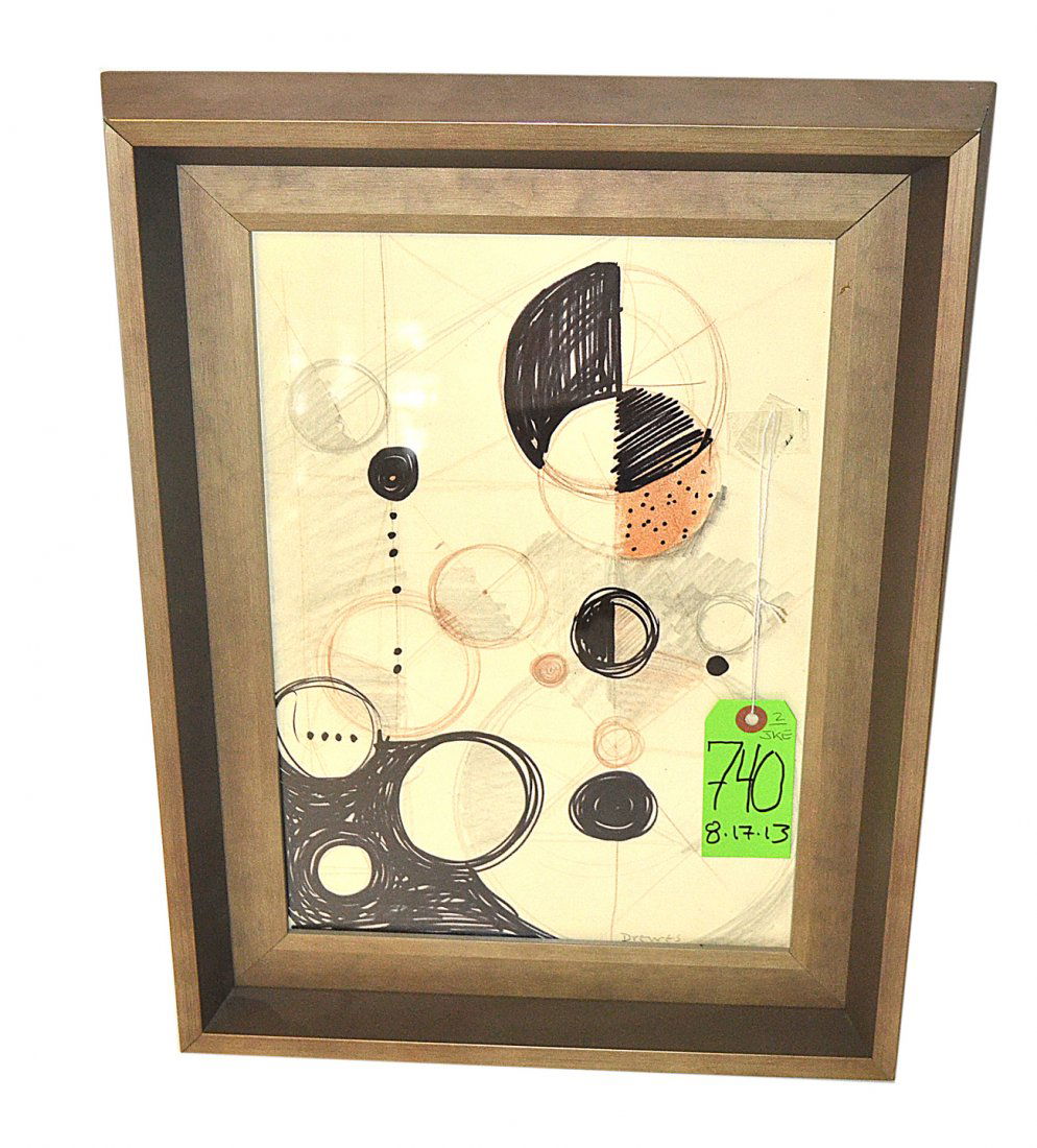 Werner Drewes Felt Tip & Pencil on Paper: Sketch for an abstract. Composition with circles. Signed bottom right "Drewes". [Sight 13 1/2" x 9 1/2", Frame 18 3/8" x 14 1/2"]. Light toning, otherwise good condition.