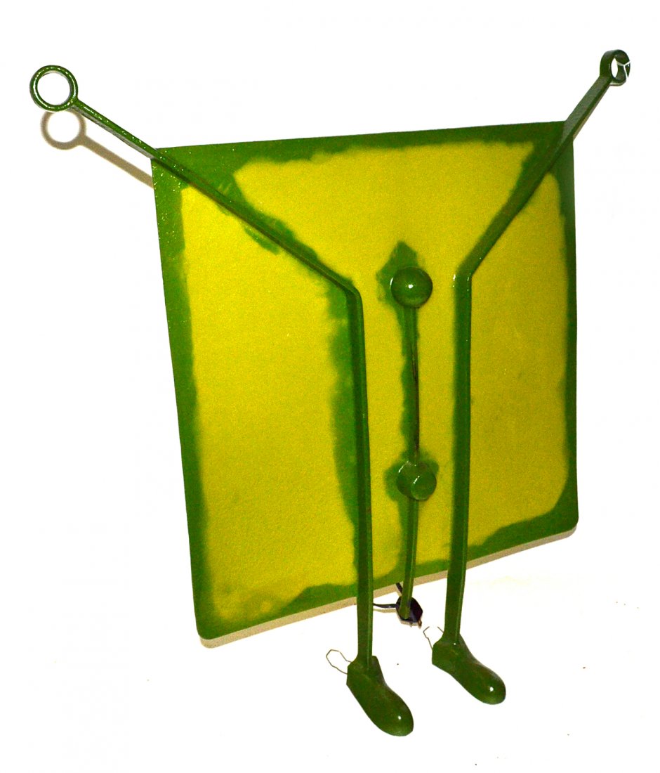 Gaetano Pesce, 'Salvatore Lamp': Resin and steel "Salvatore lamp". Light and dark green resin abstract figural table lamp designed and executed by Gaetano Pesce. Reverse bears two Edison base sockets. 26 1/2" W x 6 1/2" D x 27 1/2" H