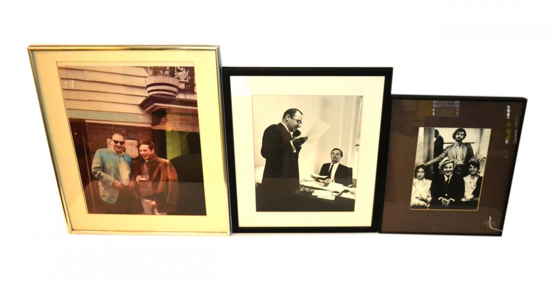 Photo. Brian Epstein, Nat Weiss, Lennon, McCartney: Comprises three candid photographs depicting friends and business partners Brian Epstein and Nat Weiss. Accompanied by a later image of Weiss with Lennon and McCartney. Sight [9 1/8" x 7 1/8"] to [16"