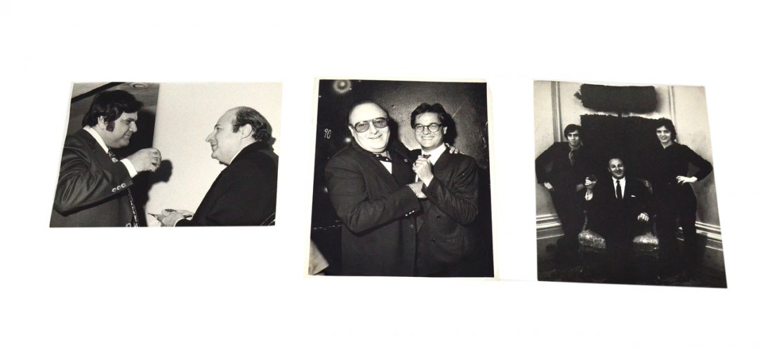 Rock and Roll Photography: 3 candid photographs of Nat Weiss with various music personalities. All bear photographer's rubber stamp verso. Includes Bob Gruen, Linda Eastman and Chuck Pulin. Each 8" x 10". Condition: bumped corn