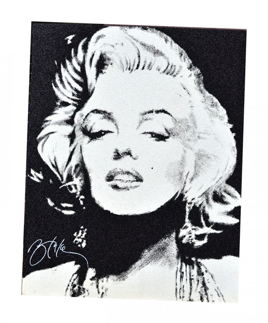 Blake Ballard "Marilyn Monroe": Modern black and clear crystal on board with oil paint depicting a portrait of Marilyn Monroe. Signed lower left. [60" x 47" x 4" deep]. Good condition.