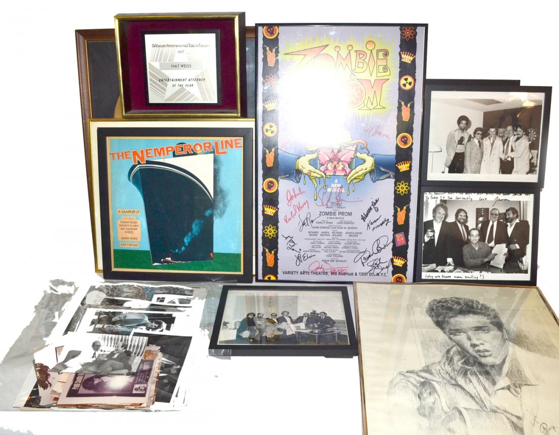 Rock and Roll: Nathan Weiss & Friends Ephemera: Collection of photographs and other material. Features candid images (some signed and inscribed) including: James Taylor, Bonnie Raitt, Arnold Schwarzenegger (1976), Ahmet Ertegun, The Romantics and m