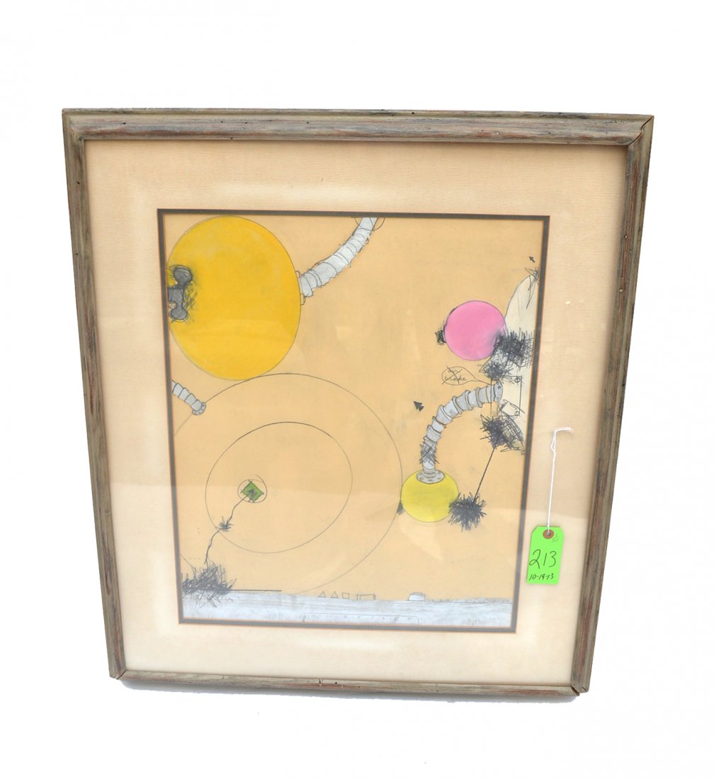 David Smith 1963 - "Air Brake": Framed mixed media abstract "Air Brake". Signed verso on backing "David Smith '63". [Art: 17" x 21". Frame: 27" x 32"].