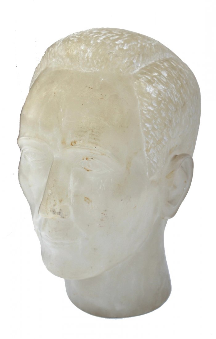 Jacob Hoffman Bust: An alabaster bust, male head. Jacob Hoffman is a Long Island sculptor. 1960's. [13" H]