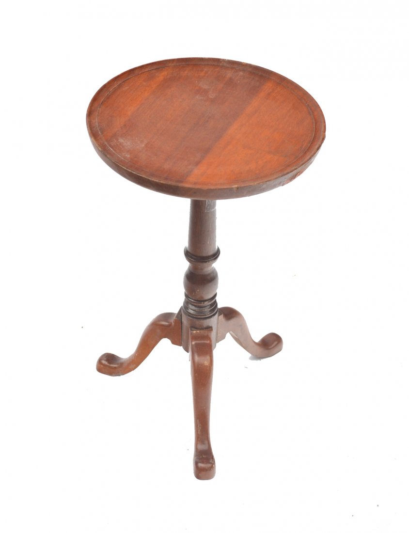 American Tilt Top Tea Stand: Antique mahogany tripod tea stand. [16 1/2" h x 10 1/4" dia].