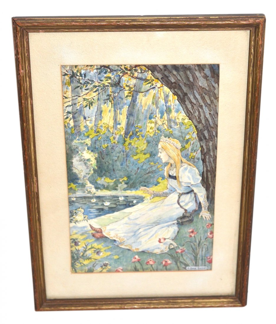 E. Boyd Smith Frog Prince: Framed illustration of the frog prince. Signed "E. Boyd Smith" lower right. [Art 5 1/2" x 8 1/2". Frame 8 3/4" x 11 3/4"].