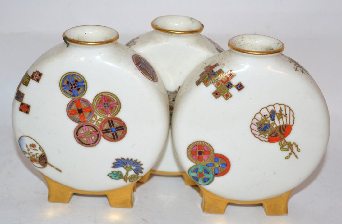 Royal Worcester Tripartite Vase: In the Orientalist taste. Some wear to gilding, otherwise in good condition. [4 7/8" high].