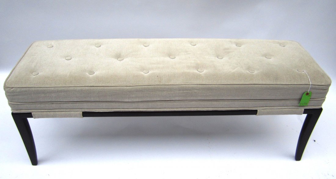 Tommi Parzinger Window Bench: Tommi Parzinger creme upholstered window bench. Reissued by Palumbo. Good condition. [48" w x 13 1/2" d x 18" h]].