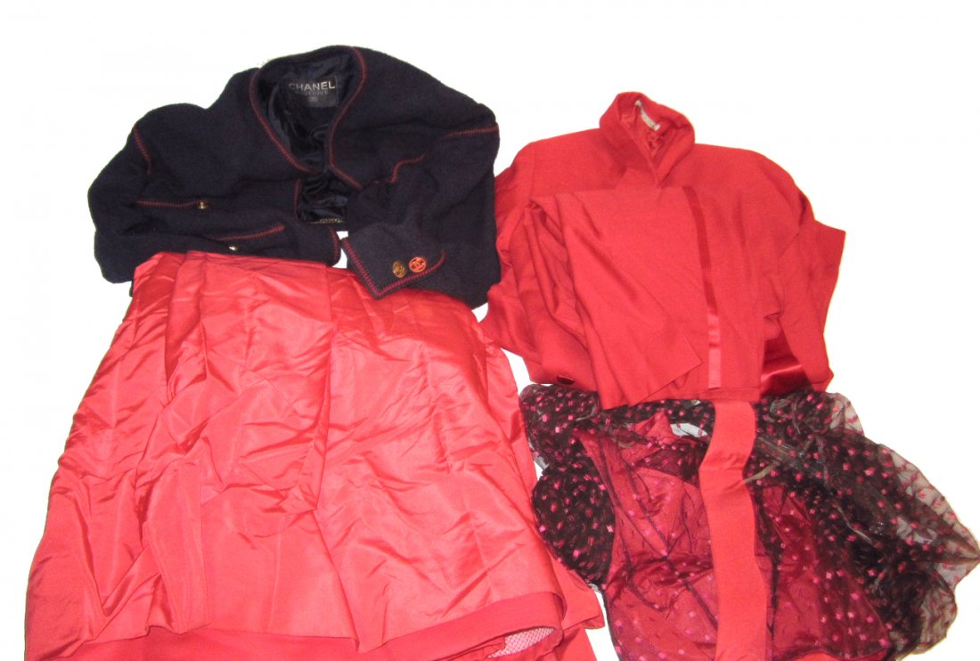 Vintage Women's Designer Clothing: Features: Pauline Trigere, Givenchy, Chanel, Ralph Lauren, Hermes, Versace and Lanvin. Comprises: suits, dresses, trousers, suede jacket and others. Condition varies, all sold together as is.