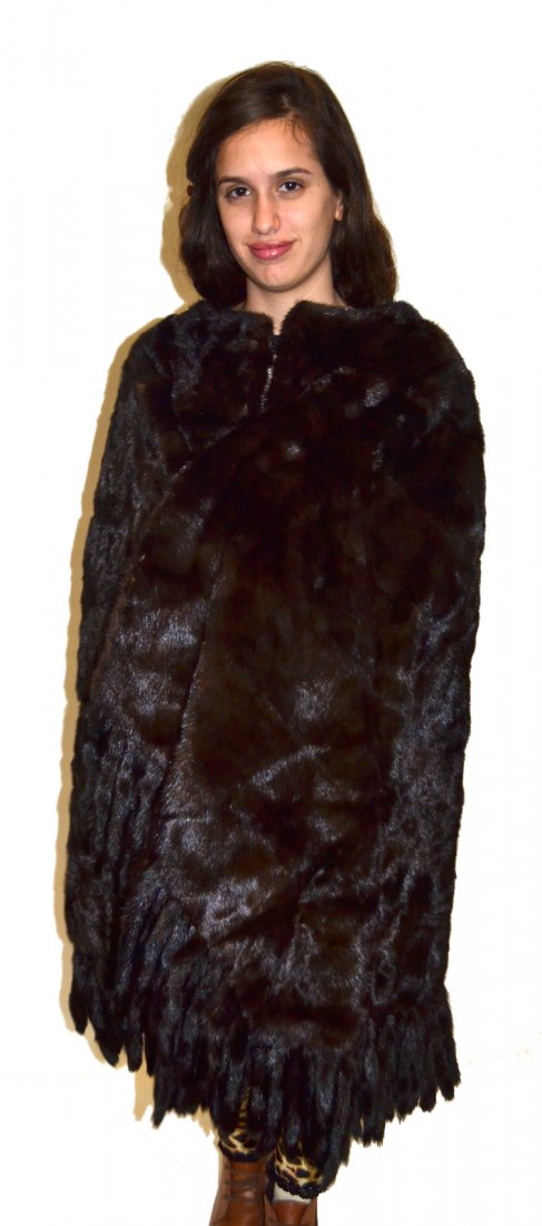 Maximillian Mink Cape: Vintage. [39" long]. Edged in fur fringe. Good condition.