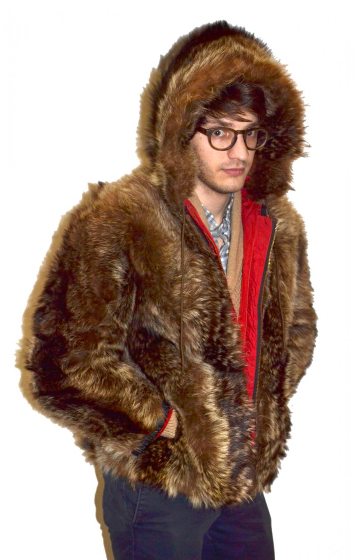 Vintage Fur Hooded Jacket: Fair condition.