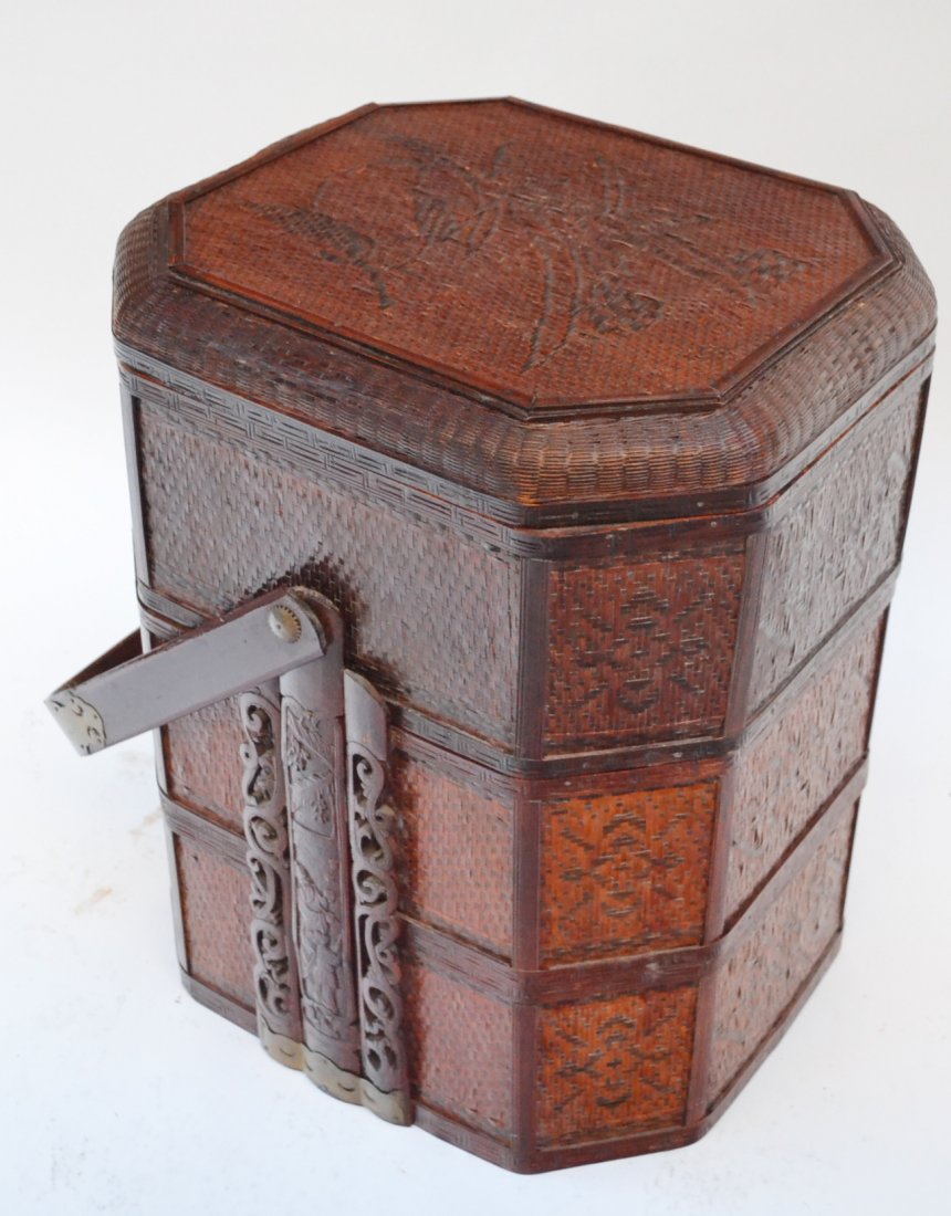 Chinese Wedding Basket: Decorated Rattan wedding basket. In good condition. [16" x 16" x 26" h].