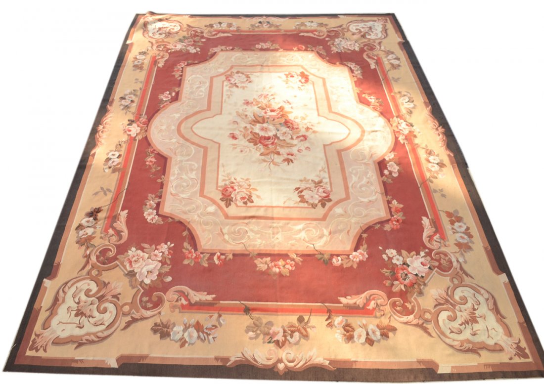 Decorated Tapestry: Decorated tapestry, floral medallion design. The tapestry is circa 1950, likely European. [121 1/2" x 170"]. There is some minor spotting and light soiling throughout.