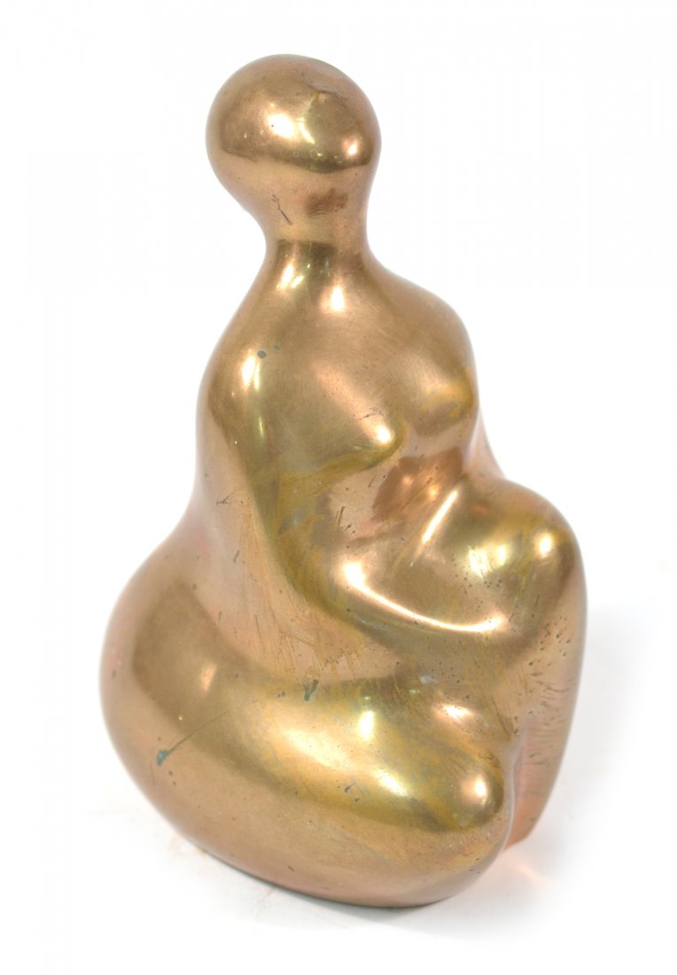 Camin Bronze Kneeling Woman: A polished bonze modernist sculpture in the manner of Henry Moore. Signed and numbered "1-9". [8 1/2"H]. Light oxidation and scratches, overall good condition.