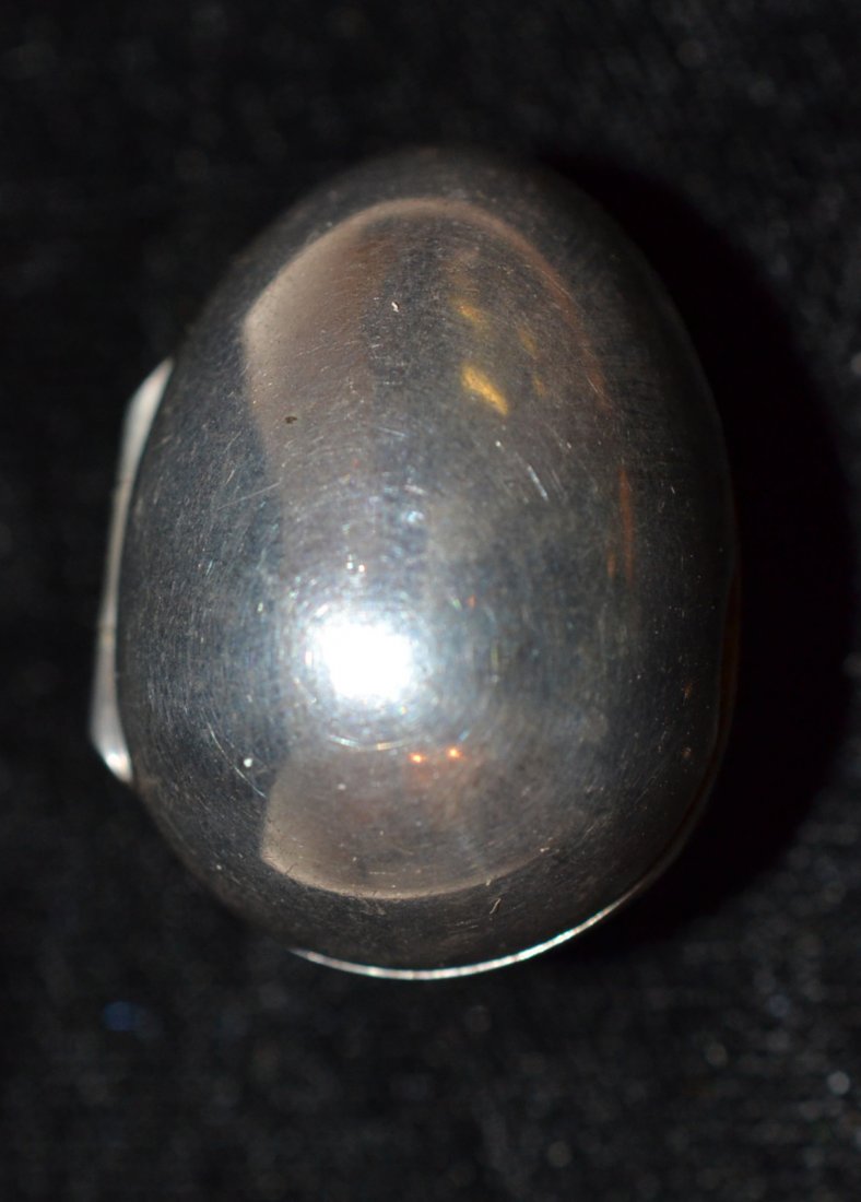 Tiffany Sterling Pill Box: Hinged and in the form of a nut. In good condition. [1 1/4" L].