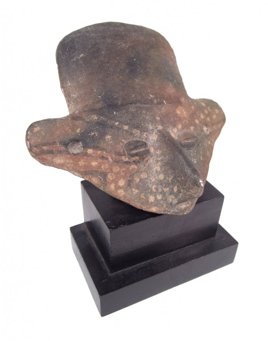 Antique Ceramic Central-American Head: Possibly pre-Columbian. [Head only: 6 1/2" H x 6 1/2" W].