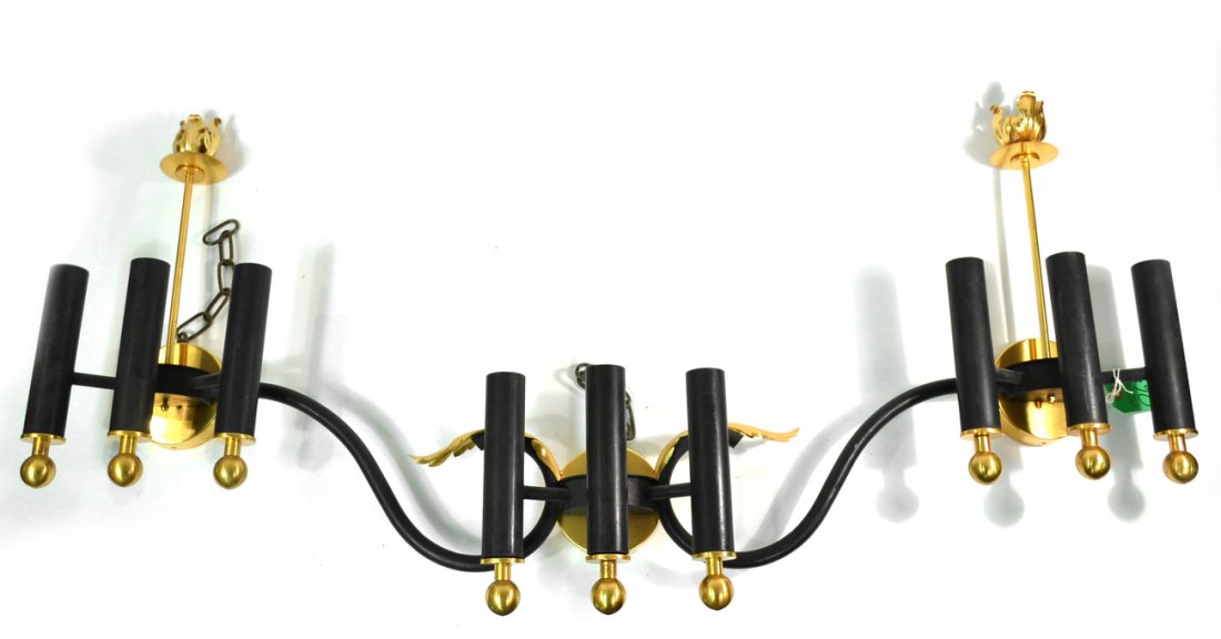 Nine-Light Sconce: Single brass mid-century nine-light black and gilt sconce. [41 1/2" x 17" H].