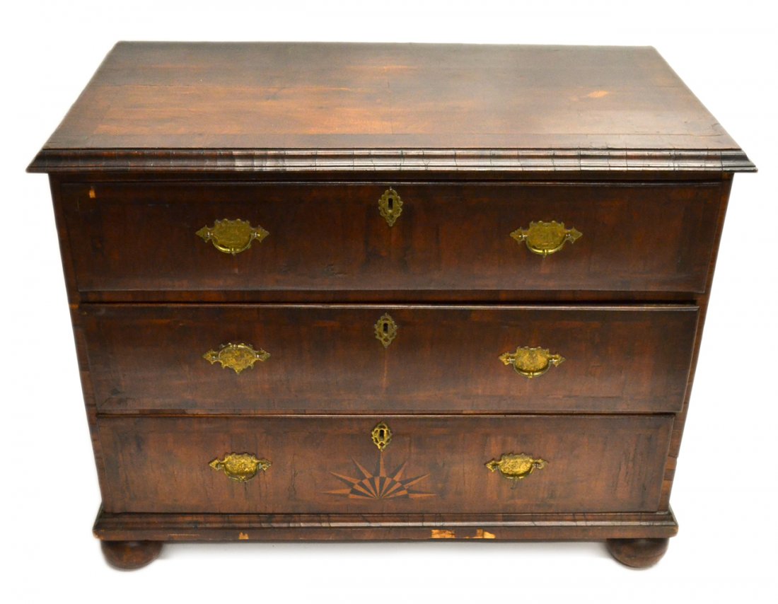 William and Mary Chest: William and Mary chest with bun feet. [40 1/2" x 22" x 31" H].