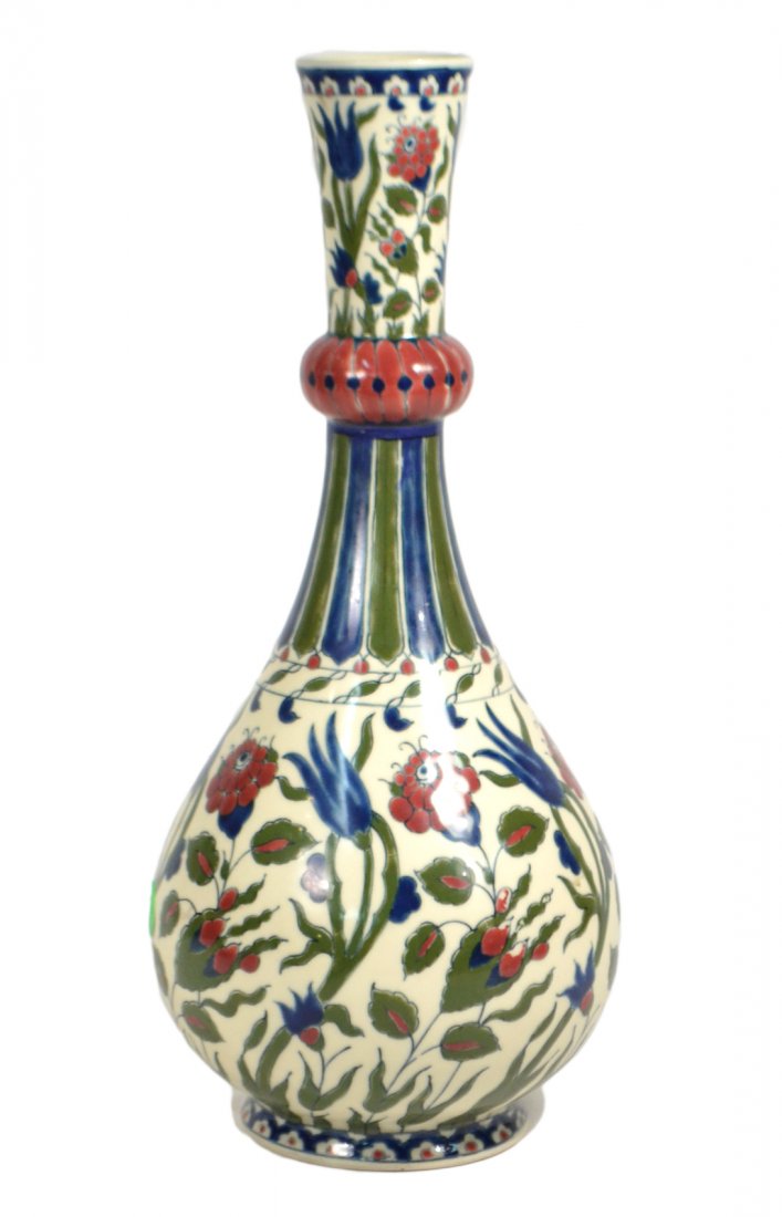 Zsolnay & Sons Vase: Floral decorated ceramic vase. [14" H]. Signs of possible restoration.