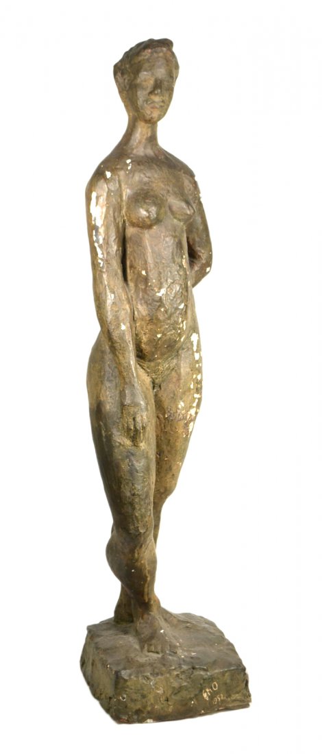 Painted Plaster Figure of a Woman: Losses to painted surface. [33" H].
