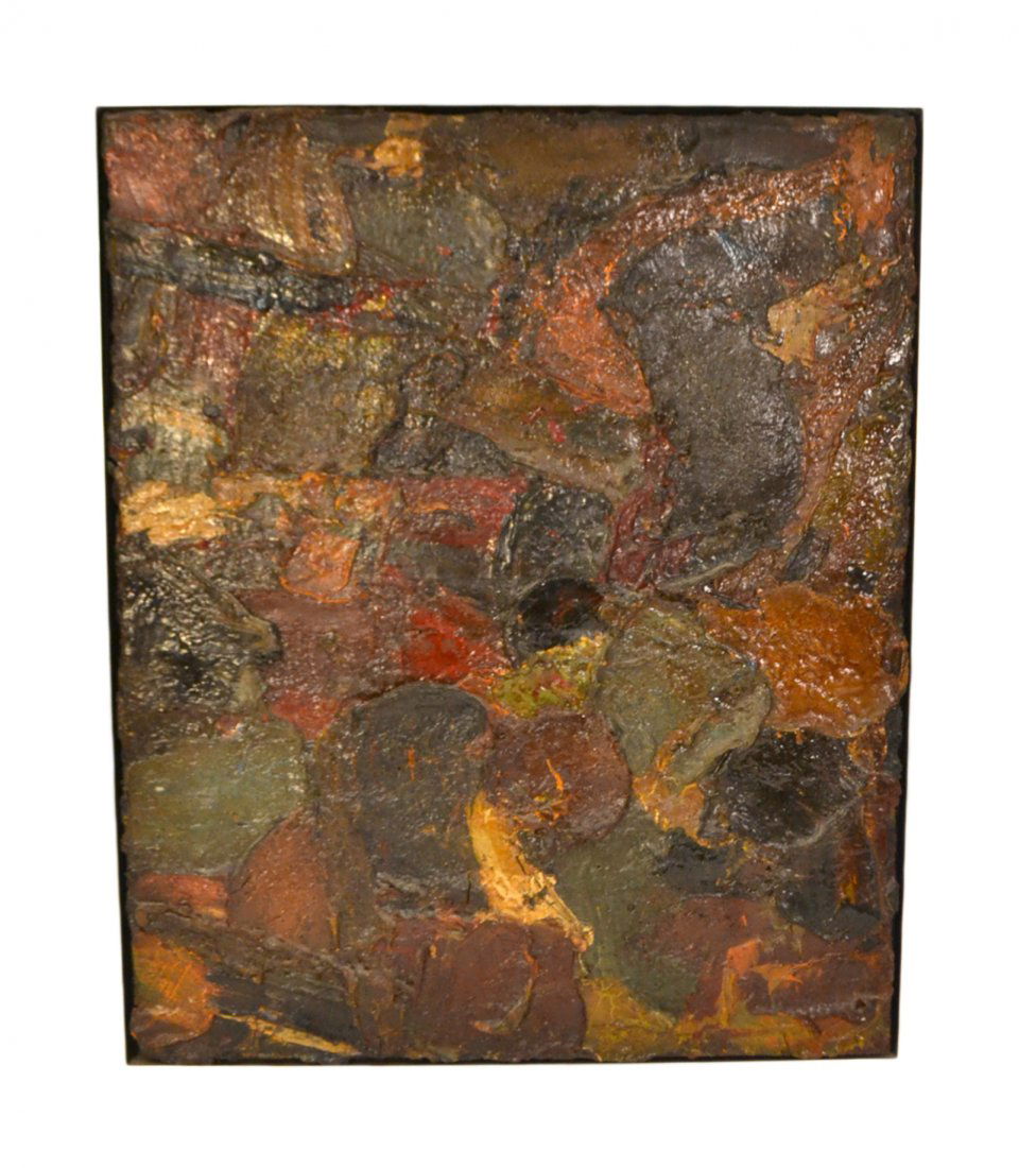 Al Held, Oil on Canvas Over Board: Heavy impasto abstract composition with brushed and scraped overlap technique. Boldly signed on verso "Al Held" in felt tip pen. [Image: 20" x 24 1/4"; Frame: 20 3/8" x 24 3/4"]. Light soiling. Accomp
