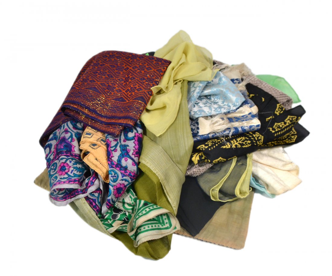 Group of Assorted Scarves: 18+ pieces. Some stains and other flaws. All sold "as is".