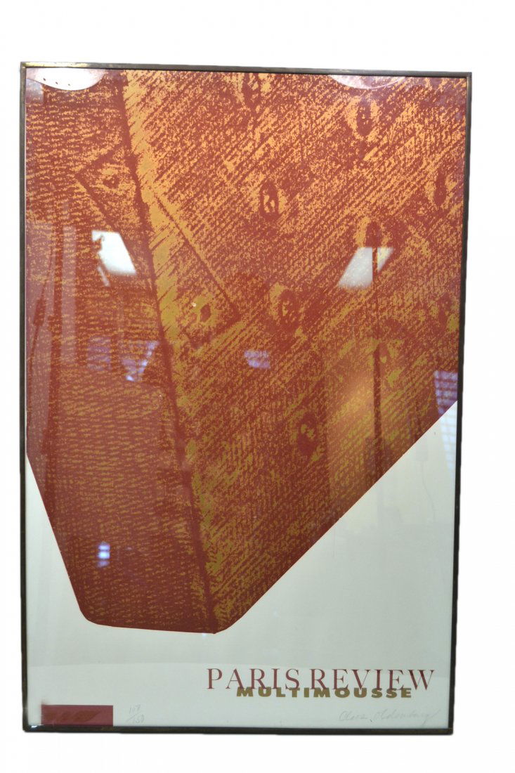 Claes Oldenburg Poster: Framed poster "Paris Review Multimousse," edition #108/150. [Overall dimensions: 25 1/2" x 38 1/2"]. In good condition.