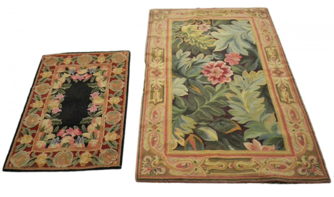 Two Aubusson-Style Textiles: Two Aubusson-style textiles. [58" x 36" & 36" x 24"]. Good condition.