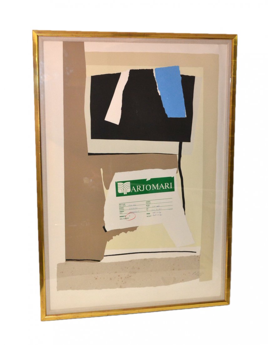 Robert Motherwell, Lithograph & Collage: Titled "America- La France Variations VII". Color lithograph and collage. Signed on image at bottom right "R. Motherwell" and numbered "23/68". Published by Tyler Graphics, Ltd. with their blind stamp
