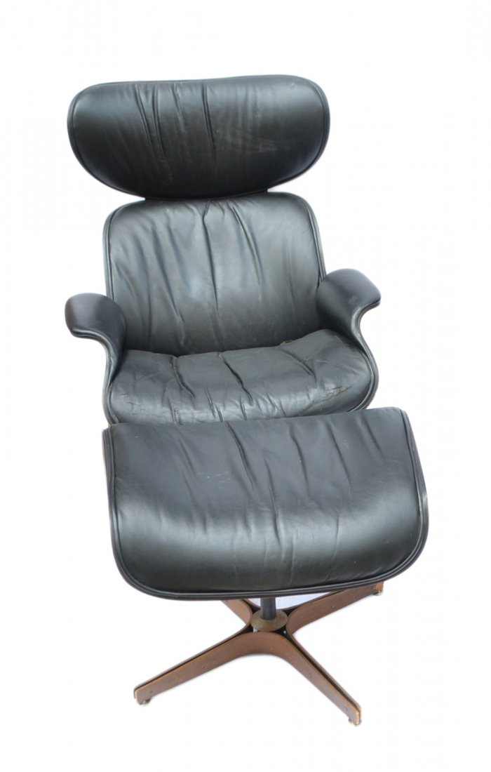 Plycraft Chair and Ottoman: Eames-style chair and ottoman by Plycraft.
