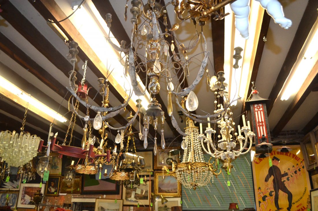 15-Light French Fixture: French wood and metal chandelier. [50" H x 45" Dia (approx)]. Good condition.