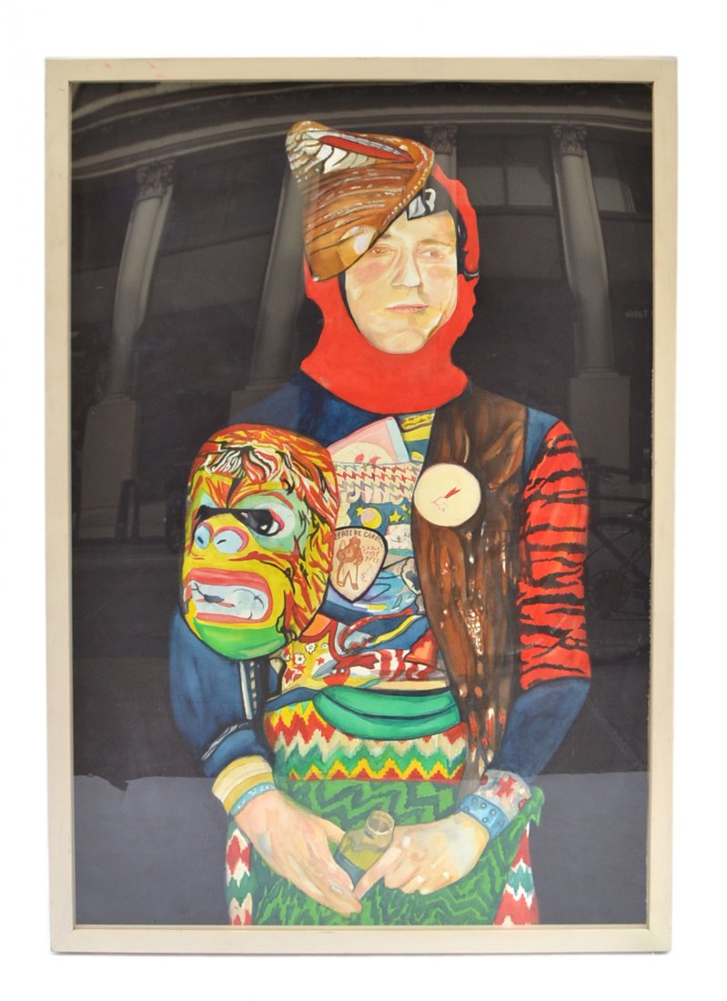 Robert W. Kitchen, Watercolor & Gouache: Watercolor and gouache on paper laid on canvas. Colorful standing waist-length depiction of a young man in 3/4 profile pose with elaborate costume. Signed on verso "R.W. Kitchen/2004". [Art: 37 1/2" x