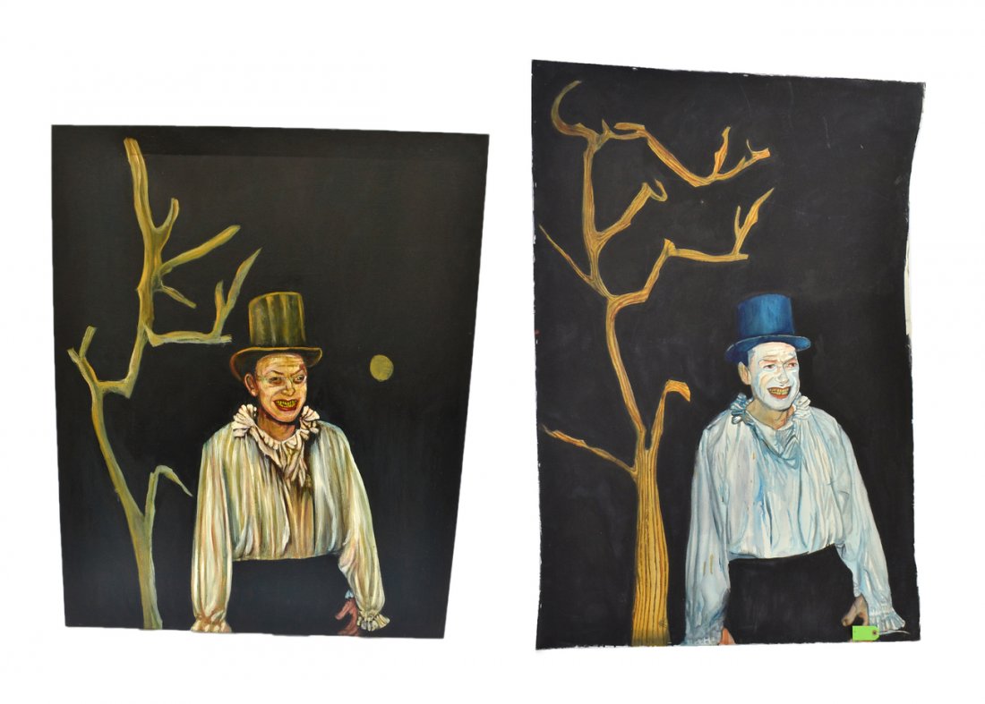 Attributed to R.W. Kitchen, Two Works: Two standing 3/4 profile portraits of Edgar Oliver in costume against a black background. Comprises: 1.) Oil on canvas - 48" x 60" (unframed) and 2.) Watercolor 39 3/4" x 59 1/2" (unframed). Both unsi