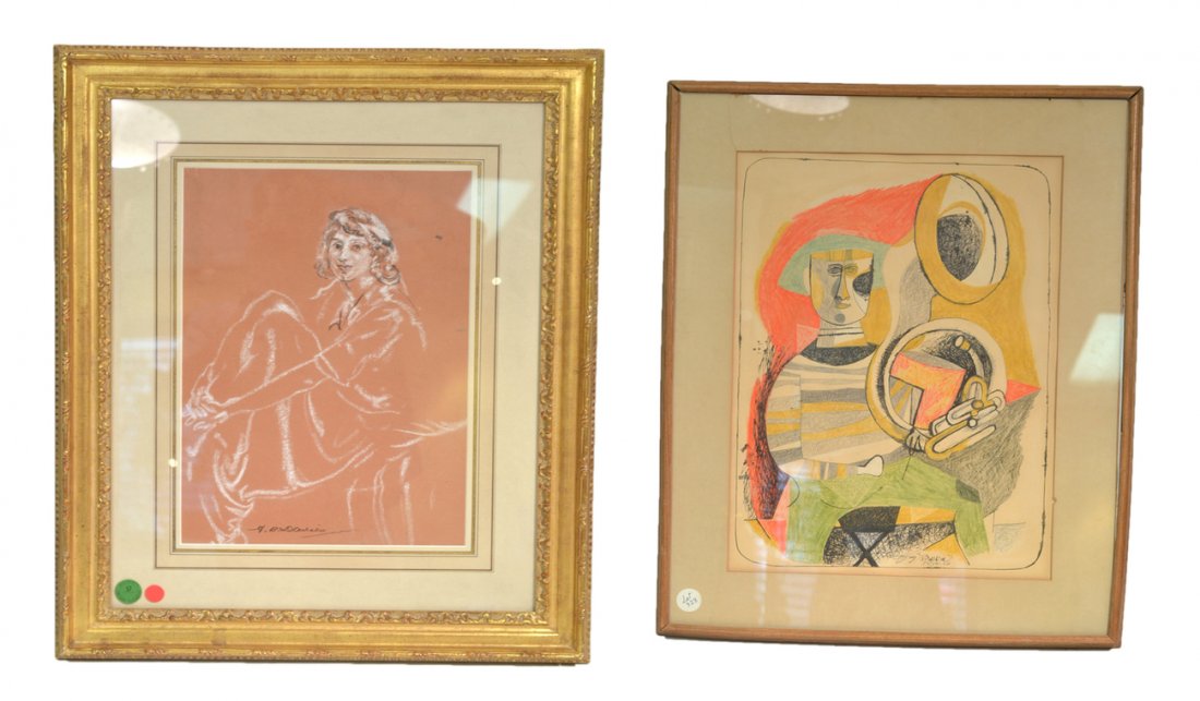 Two Works - B. Browne and A.B. Davis: Comprises: 1.) Byron Browne mixed media abstract portrait, signed lower right 1946. [Art: 22 3/4" x 15"; Frame: 30" x 23"]. 2.) Arthur B. Davis pastel portrait of a lady, signed lower left. Retains So