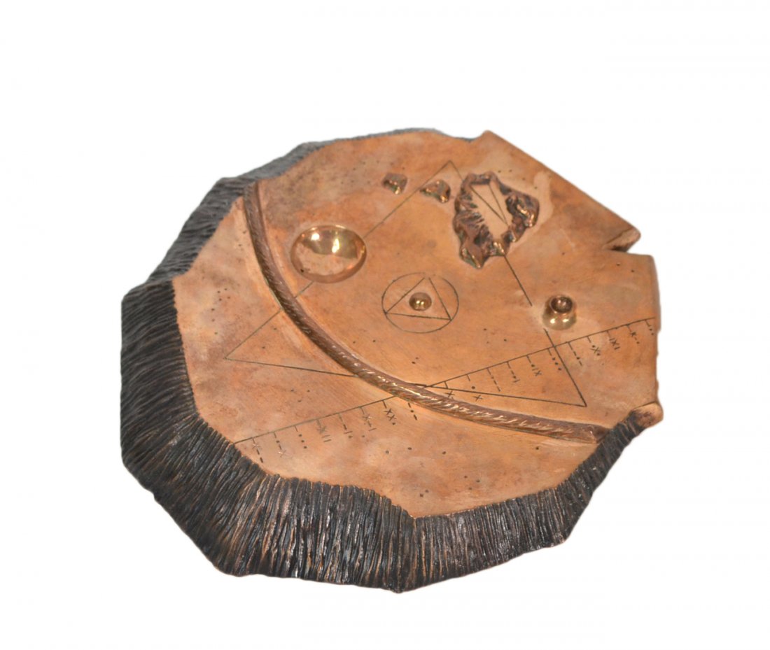 Patrice Breteau, Modern Bronze Plaque: Abstract polished and patinated bronze. Prototype for Challenger Memorial. [11 1/2" Dia]. Some oxidation.