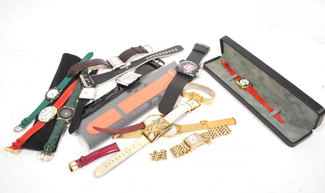 Assorted Costume Watches, etc.: Includes a variety of lady's watches and extra straps. Includes Skagen, Tourneau, Bob Mackie, etc. All sold "as is".
