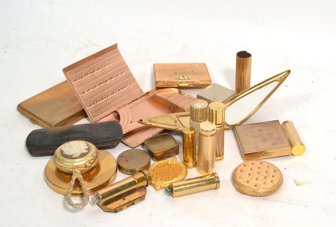 Assorted Compacts, etc.: Gilt metal. All "as is".